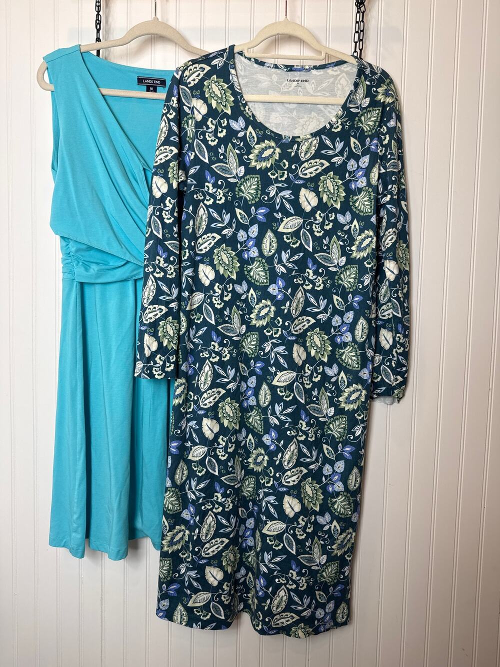 Lands' End LOT OF 2 Midi Dresses - Blue Sleeveless & Floral Shift Dress Bundle M